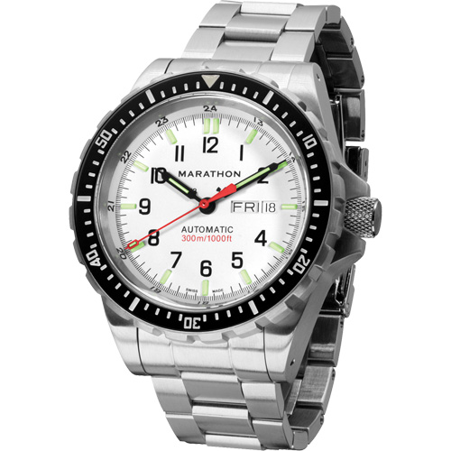 Tr&egrave;s grande montre automatique &eacute;dition arctique avec jour/date avec bracelet en acier inoxydable, Num&eacute;rique, &agrave; piles, 46 mm, Argent EastCoast Offshore Supplies