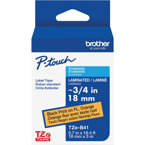 TZe-B41 Laminated Tape for TZe-Compatible P-Touch Label Makers, Black on Fluorescent Orange, 0.7" Width EastCoast Offshore Supplies