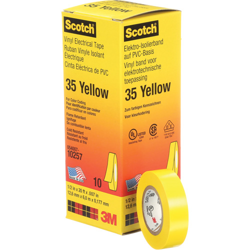 Rubans en vinyle pour codage en couleurs 35 Scotch, 12,7 mm (1/2") x 6,1 m (20'), Jaune, 7 mils EastCoast Offshore Supplies