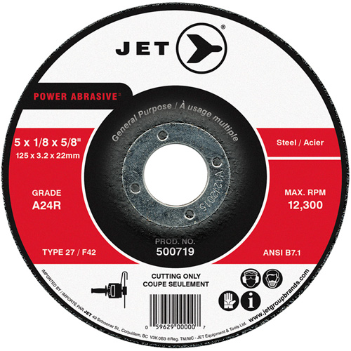 Power Abrasive Cut-Off Wheel, 5" x 1/8", 7/8" Arbor, Type 27, 12300 RPM EastCoast Offshore Supplies