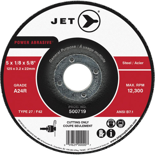 Meule &agrave; tronçonner Power Abrasive, 7" x 1/8", Arbre de 7/8", Type 27, 8500 Tr/min EastCoast Offshore Supplies