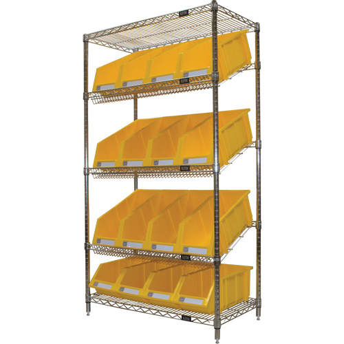 Slanted Wire Shelf with Bins, 5 Tiers, 36" W x 63" H x 18" D EastCoast Offshore Supplies