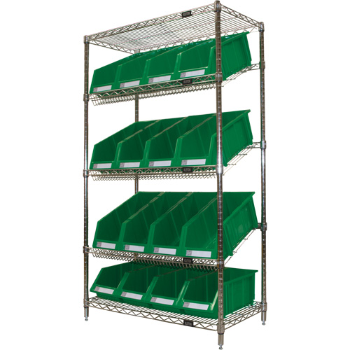 Slanted Wire Shelf with Bins, 5 Tiers, 36" W x 63" H x 18" D EastCoast Offshore Supplies