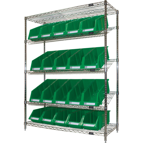 Slanted Wire Shelf with Bins, 5 Tiers, 48" W x 63" H x 18" D EastCoast Offshore Supplies