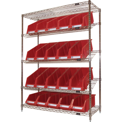 &eacute;tag&egrave;re en treillis m&eacute;tallique &agrave; tablettes inclin&eacute;es avec bacs, Tiers 5, 48" la x 63" h x 18" p EastCoast Offshore Supplies