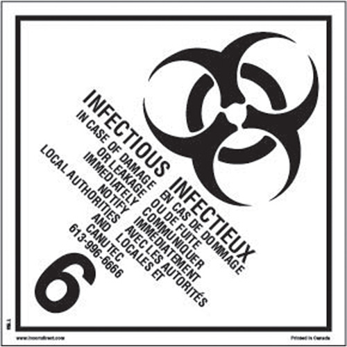 TDG Shipping Labels, Class 6.2, Infectious Substances, Vinyl EastCoast Offshore Supplies