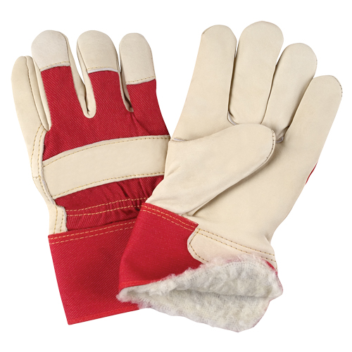 Gants d'ajusteur rouge & blanc doubl&eacute;s pour l'hiver de premi&egrave;re qualit&eacute;, Grand, Paume en Cuir fleur de vache, Doublure en Boa EastCoast Offshore Supplies