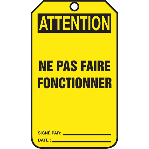 &eacute;tiquettes de verrouillage, Plastique, 3-3/8" la x 5-7/8" h, Français EastCoast Offshore Supplies