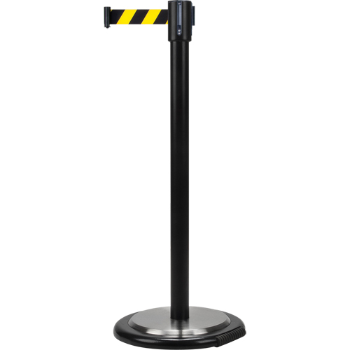Barri&egrave;res sur pieds pour le contr&ocirc;le des foules, Acier, 35" h, Ruban Noir/Jaune, Longueur du ruban 7' EastCoast Offshore Supplies