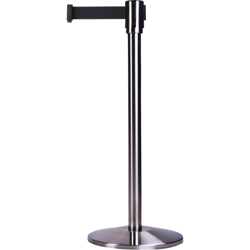 Barri&egrave;res sur pieds pour le contr&ocirc;le des foules, Acier, 35" h, Ruban Noir, Longueur du ruban 12' EastCoast Offshore Supplies