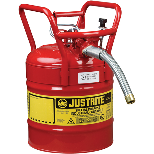 Bidons s&eacute;curitaires D.O.T. de AccuFlow, Type II, Acier, 5 gal. US, Rouge, Homologu&eacute; FM EastCoast Offshore Supplies