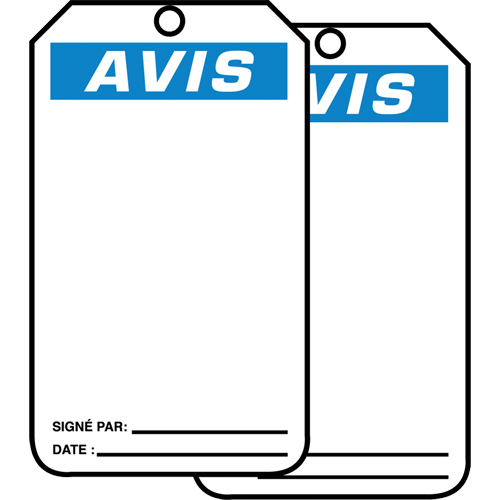 &eacute;tiquettes de s&eacute;curit&eacute; en français - &eacute;tiquettes avec ent&ecirc;ge vierge, Papier cartonn&eacute;, 3-1/8" la x 5-7/8" h, Français EastCoast Offshore Supplies