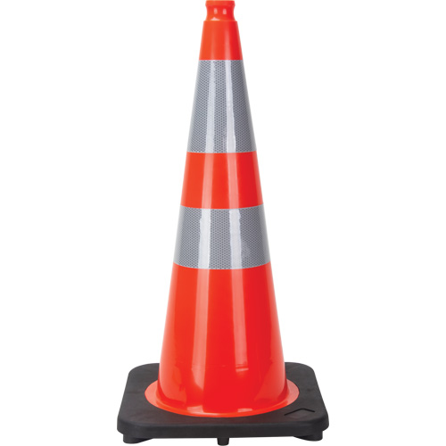 C&ocirc;ne de signalisation, 28", Orange, Bande(s) r&eacute;fl&eacute;chissante(s) 4" & 6" EastCoast Offshore Supplies