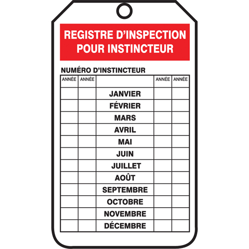 &eacute;tiquettes de s&eacute;curit&eacute; d'inspection et de contr&ocirc;le de l'&eacute;tat de l'&eacute;quipement, Papier cartonn&eacute;, 3-1/8" la x 5-7/8" h, Français EastCoast Offshore Supplies