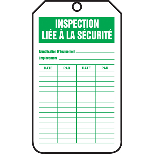 &eacute;tiquettes de s&eacute;curit&eacute; d'inspection et de contr&ocirc;le de l'&eacute;tat de l'&eacute;quipement, Papier cartonn&eacute;, 3-1/8" la x 5-7/8" h, Français EastCoast Offshore Supplies