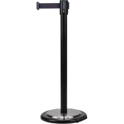Barri&egrave;res sur pieds pour le contr&ocirc;le des foules, Acier, 35" h, Ruban Noir, Longueur du ruban 12' EastCoast Offshore Supplies