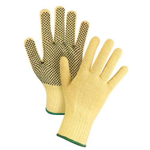 Gants tricot&eacute;s sans couture &agrave; pois, Taille Moyen/8, Calibre 7, Rev&ecirc;tement PVC, Enveloppe en Kevlar, ASTM ANSI niveau A2/EN 388 niveau 3 EastCoast Offshore Supplies