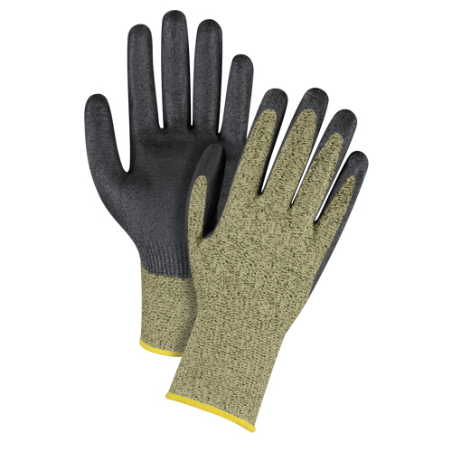 Gants &eacute;lastiques sans coutures r&eacute;sistants &agrave; la coupe noir & jaune, Taille 2T-Grand/11, Calibre 13, Rev&ecirc;tement Mousse de nitrile, Enveloppe en Aramide, ASTM ANSI niveau A6 EastCoast Offshore Supplies