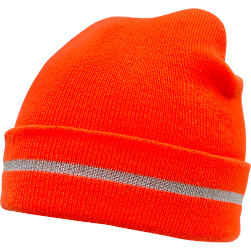 Bonnet en tricot haute visibilit&eacute; avec bande r&eacute;fl&eacute;chissante, Orange haute visibilit&eacute;, Acrylique EastCoast Offshore Supplies
