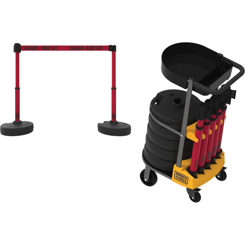 PLUS Barrier Post Cart Kit with Tray, 75' L, Metal, Red EastCoast Offshore Supplies