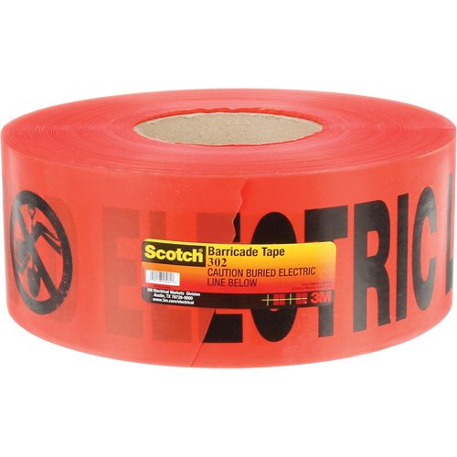 Ruban pour barri&egrave;res pour services publics souterrains Scotch, Anglais, 3" la x 1000' lo, 4 mils, Noir/rouge EastCoast Offshore Supplies