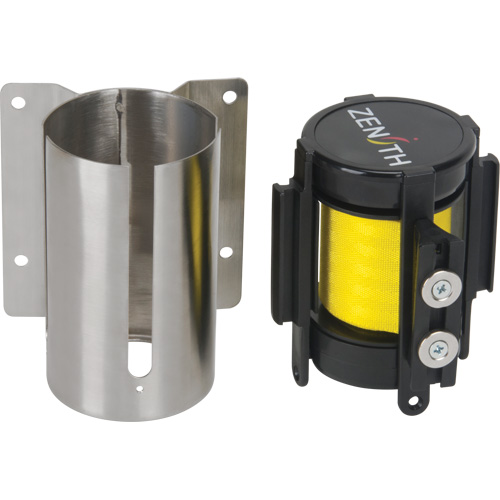 Barri&egrave;re &agrave; fixation murale avec ruban magn&eacute;tique, Acier, Fixation par vis, 7', Ruban Jaune EastCoast Offshore Supplies