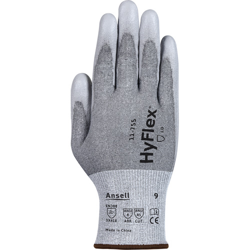 Gants r&eacute;sistants aux coupures 11-755  Hyflex, Taille 6, Calibre 18, Rev&ecirc;tement Polyur&eacute;thane, Enveloppe en Polyester/PEHP/Tungst&egrave;ne/Spandex, ASTM ANSI niveau A5/EN 388 niveau E EastCoast Offshore Supplies
