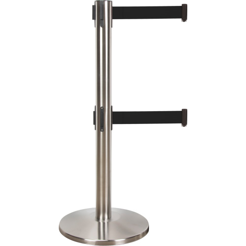 Barri&egrave;re pour le contr&ocirc;le des foules &agrave; courroie double, Acier, 35" h, Ruban Noir, Longueur du ruban 7' EastCoast Offshore Supplies
