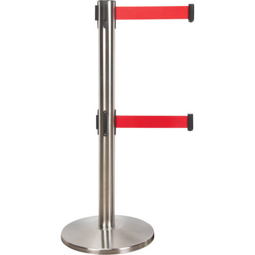 Barri&egrave;re pour le contr&ocirc;le des foules &agrave; courroie double, Acier, 35" h, Ruban Rouge, Longueur du ruban 7' EastCoast Offshore Supplies