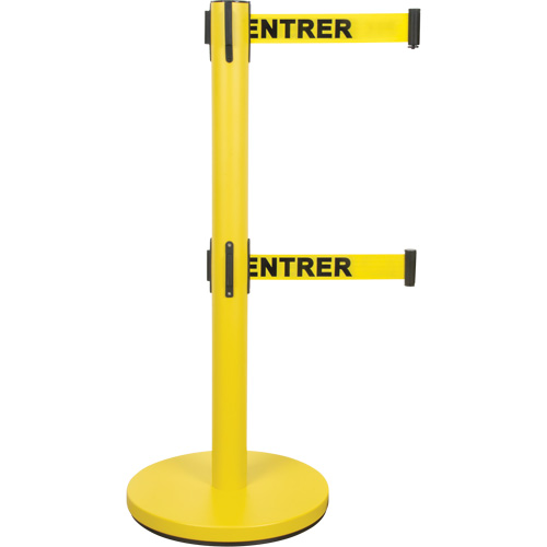 Barri&egrave;re pour le contr&ocirc;le des foules &agrave; courroie double, Acier, 35" h, Ruban Jaune, Longueur du ruban 7' EastCoast Offshore Supplies