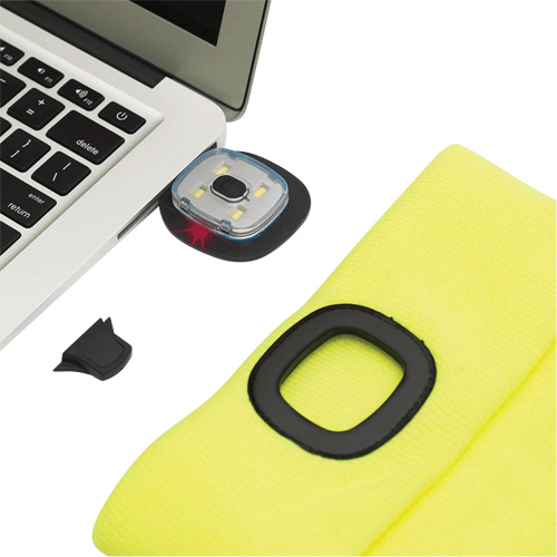 5676 Tuque en tricot avec lampe frontale &agrave; DEL, Doublure en Molleton, Taille unique, Jaune haute visibilit&eacute; EastCoast Offshore Supplies