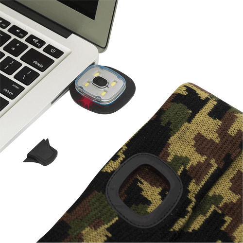 5677 Tuque en tricot avec lampe frontale &agrave; DEL, Doublure en Molleton, Taille unique, Camo EastCoast Offshore Supplies