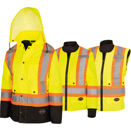 5021BBW Women's  7-in-1 Waterproof Jacket with Hood, Polyester/Polyurethane, High Visibility Lime-Yellow, X-Small EastCoast Offshore Supplies
