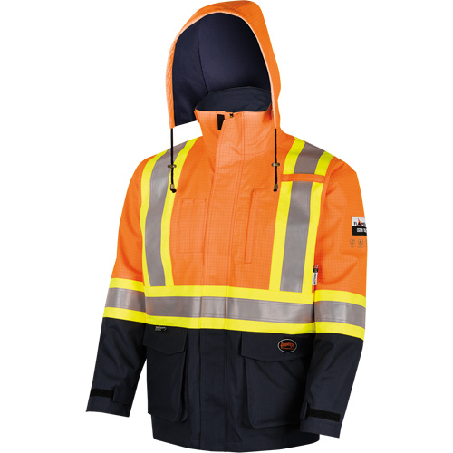 4484 Manteau de s&eacute;curit&eacute; Defender antistatique/ignifuge/anti-arc &eacute;lectrique en trilamin&eacute;, Petit, Noir/Orange haute visibilit&eacute;, 11 cal/cm² EastCoast Offshore Supplies