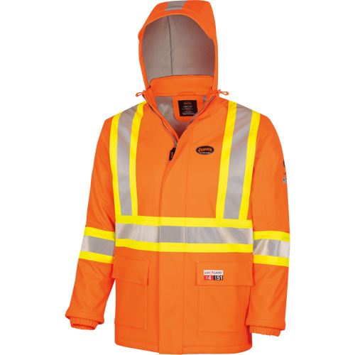 5884 Manteau imperm&eacute;able ignifuge et r&eacute;sistant aux arcs &eacute;lectriques avec capuchon Flash-Gard, Petit, Orange haute visibilit&eacute;, 51 cal/cm² EastCoast Offshore Supplies