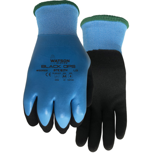Gants hydrofuges Stealth Black Ops, Taille Petit, Calibre 15, Rev&ecirc;tement Latex de caoutchouc, Enveloppe en Fibre de verre/Polyester, ASTM ANSI niveau A4 EastCoast Offshore Supplies