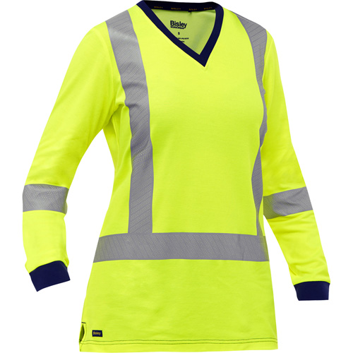 Chemise &agrave; manches longues et X au dos Bisley pour femmes, Poly-coton, Petit, Jaune lime haute visibilit&eacute; EastCoast Offshore Supplies