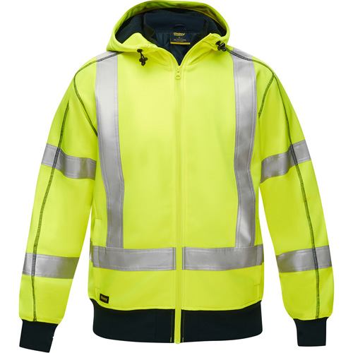 Coton ouat&eacute; doubl&eacute; de sherpa avec capuchon &agrave; fermeture &eacute;clair compl&egrave;te et X au dos Bisley, Petit, Jaune lime haute visibilit&eacute; EastCoast Offshore Supplies