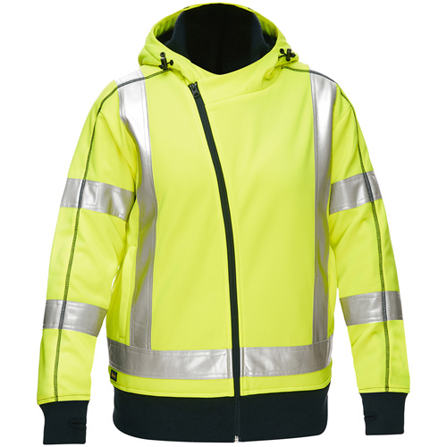 Coton ouat&eacute; doubl&eacute; de sherpa avec capuchon &agrave; fermeture &eacute;clair compl&egrave;te et X au dos Bisley pour femmes, Grand, Jaune lime haute visibilit&eacute; EastCoast Offshore Supplies