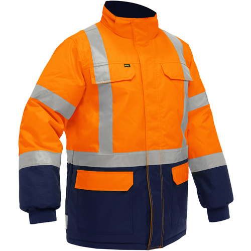 Manteau pour le froid extr&ecirc;me avec bas bleu marin et X au dos Bisley, Polyester, Orange haute visibilit&eacute;, 4T-Grand EastCoast Offshore Supplies