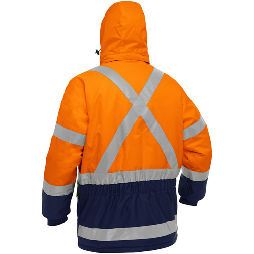 Manteau pour le froid extr&ecirc;me avec bas bleu marin et X au dos Bisley, Polyester, Orange haute visibilit&eacute;, 4T-Grand EastCoast Offshore Supplies