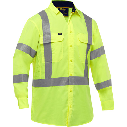 Chemise de travail &agrave; manches longues et X au dos Bisley avec X-Airflow, Poly-coton, Petit, Jaune lime haute visibilit&eacute; EastCoast Offshore Supplies