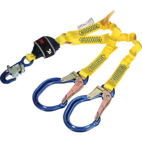 Twin-Leg Stretch Web Shock-Absorbing Lanyard, 4', Rebar Hook Center, Snap Hook Leg Ends EastCoast Offshore Supplies