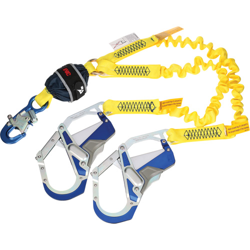 Twin-Leg Stretch Web Shock-Absorbing Lanyard, 6', Rebar Hook Center, Snap Hook Leg Ends EastCoast Offshore Supplies