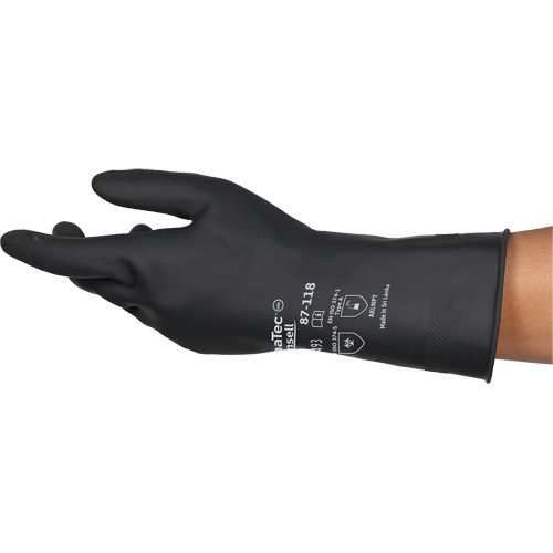 AlphaTec&reg; 87-118 Chemical-Resistance Gloves, Size Small/7, 12.6" L, Rubber Latex, Cotton Inner Lining, 31-mil EastCoast Offshore Supplies