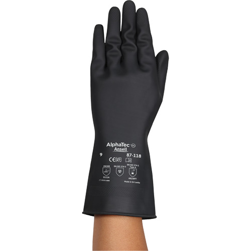 AlphaTec&reg; 87-118 Chemical-Resistance Gloves, Size Small/7, 12.6" L, Rubber Latex, Cotton Inner Lining, 31-mil EastCoast Offshore Supplies