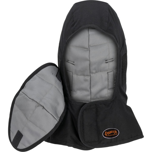 Doublure matelass&eacute;e ignifug&eacute;e Pioneer 765A pour casque de s&eacute;curit&eacute; avec un long cou et embout buccal amovible, Noir/Gris, Coton/FR-Tech/Modacrylique/Nylon EastCoast Offshore Supplies