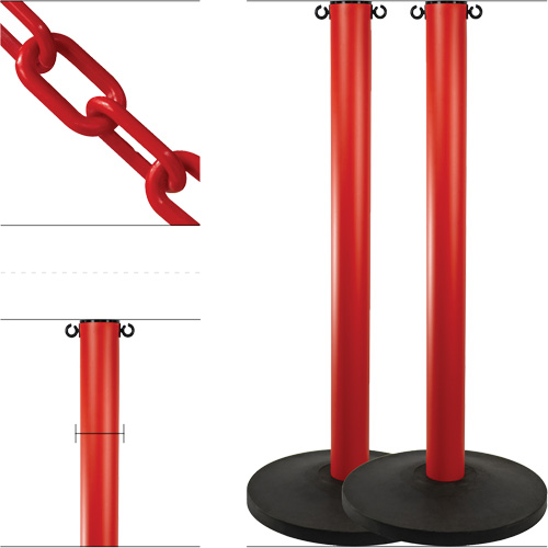 Industrial Stanchion Kit with Plastic Chain, 37" High, Red EastCoast Offshore Supplies