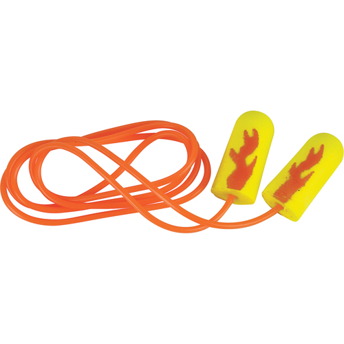 Bouchons d'oreilles &eacute;clat n&eacute;on jaune E-A-Rsoft, Vrac - Sac en poly, Avec cordon EastCoast Offshore Supplies