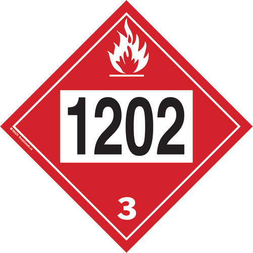 Plaque-&eacute;tiquette TMD 1202 pour liquide inflammable huile combustible, Plastique EastCoast Offshore Supplies